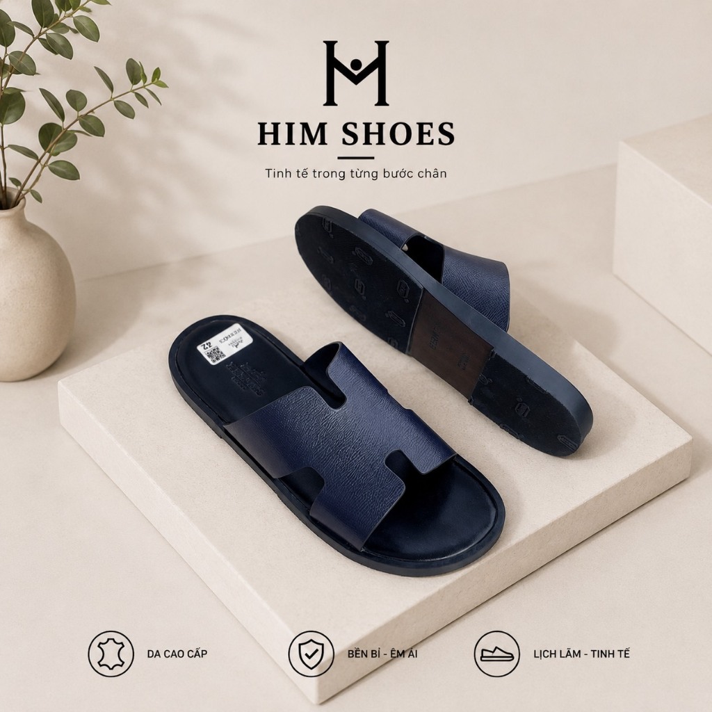 (ViBram Stickers)ViBram High Quality Cowhide H-Shaped Sandals - มีโลโก้ - รหัส 12 เดือน D02