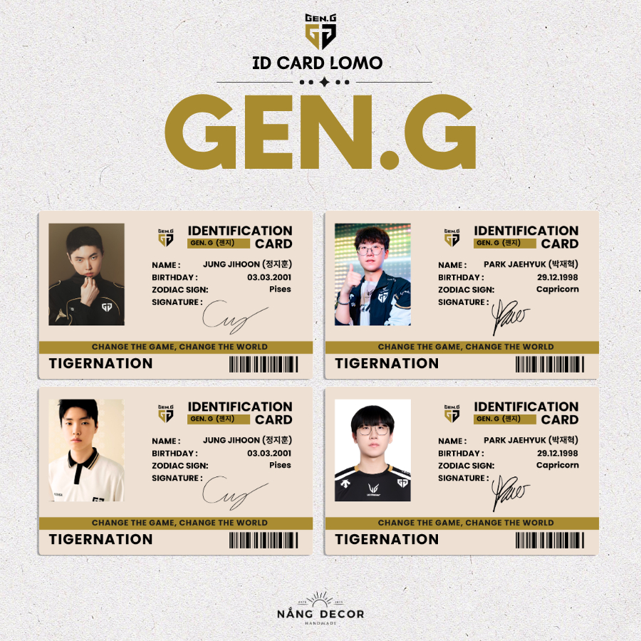 [HCM] บัตรประจําตัวกระดาษ GEN.G (โชวี่, ไม้บรรทัด,...) (LOL) สมาชิกเต็ม ขนาด 5.4 x 9ซม | Sunny Decor