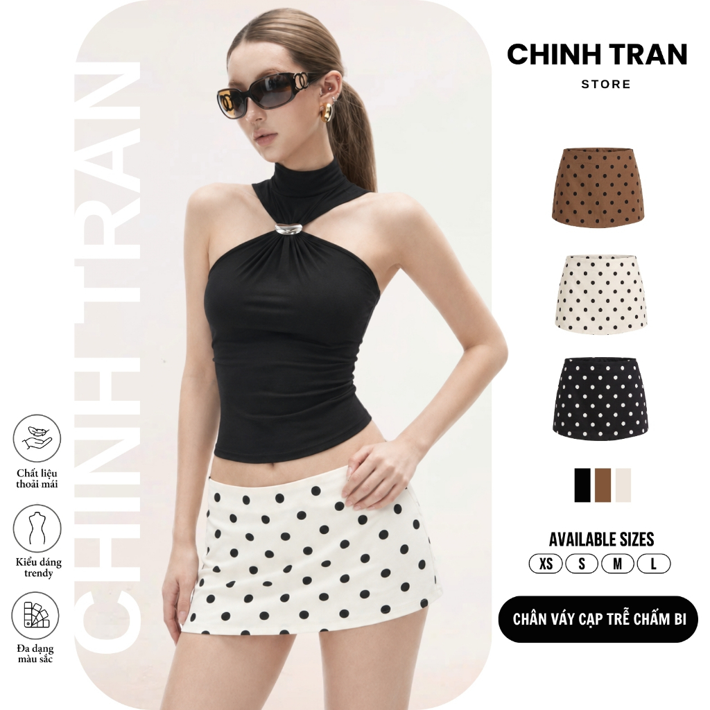 กระโปรงเอวต่ําลายจุดสั้นสําหรับผู้หญิง - Chinh Tran Store