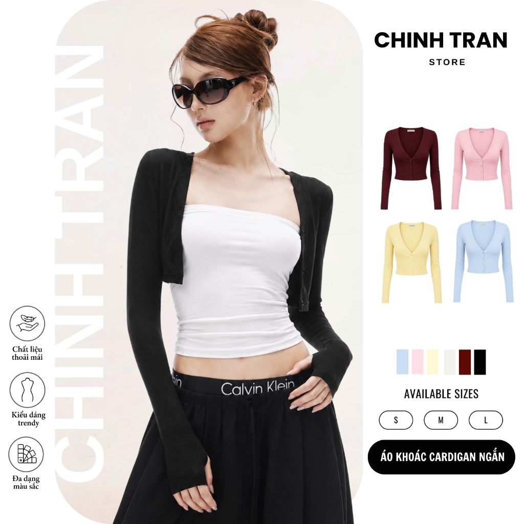 เสื้อสเวตเตอร์ถักขั้นพื้นฐานเกาหลีสั้นเข้ารูปผ้าฝ้ายหลายสีผู้หญิง - ร้าน Chinh Tran