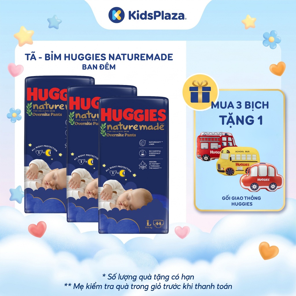 (M3) ผ้าอ้อม - Huggies Naturemade Diapers (NIGHT DIAPERS) ทุกขนาด เส้นใยธรรมชาติ ป้องกันการรั่วไหลทั