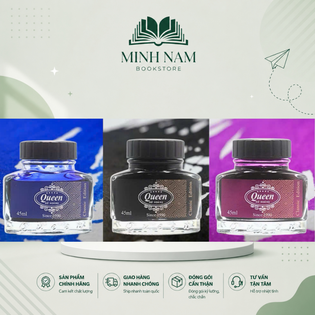 หมึกปากกาหมึกซึม Queen Classic Edition 45ml – สีหมึกสีเข้มสวยงาม เขียนลื่น คุณภาพสูง