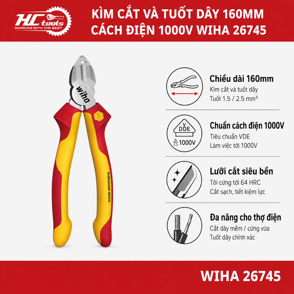 Wiha 26745 I HCLTOOLS คีมตัดและปอกสายไฟหุ้มฉนวน 160 มม.