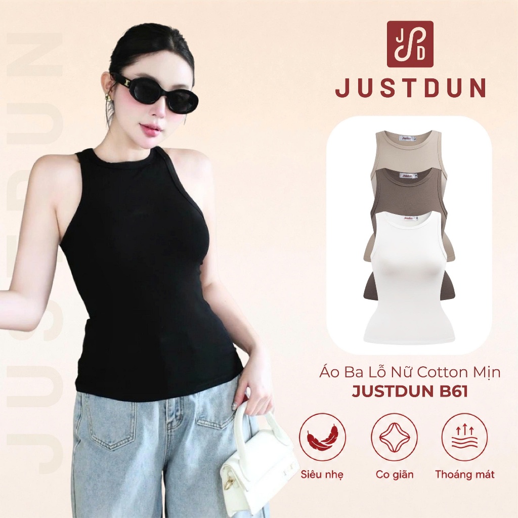 JUSTDUN เสื้อกล้ามผ้าฝ้ายเรียบสําหรับผู้หญิง เสื้อกล้าม 2 ชิ้นของผู้หญิงสําหรับฝึกซ้อมที่สะดวกสบายและออกไปข้างนอก B61