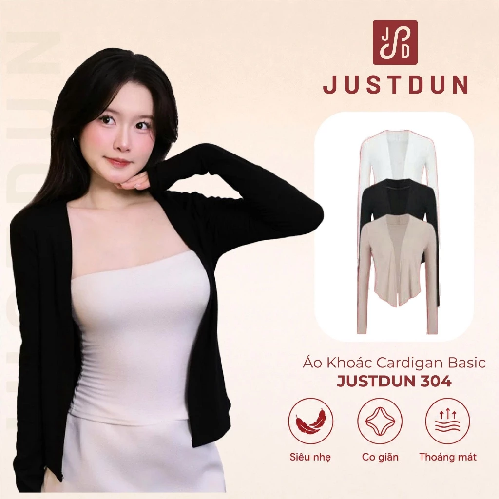 JUSTDUN 304 เสื้อคาร์ดิแกนผู้หญิงตัวยาว ผ้าคอตตอนเนื้อเรียบ นุ่ม สวมใส่สบาย