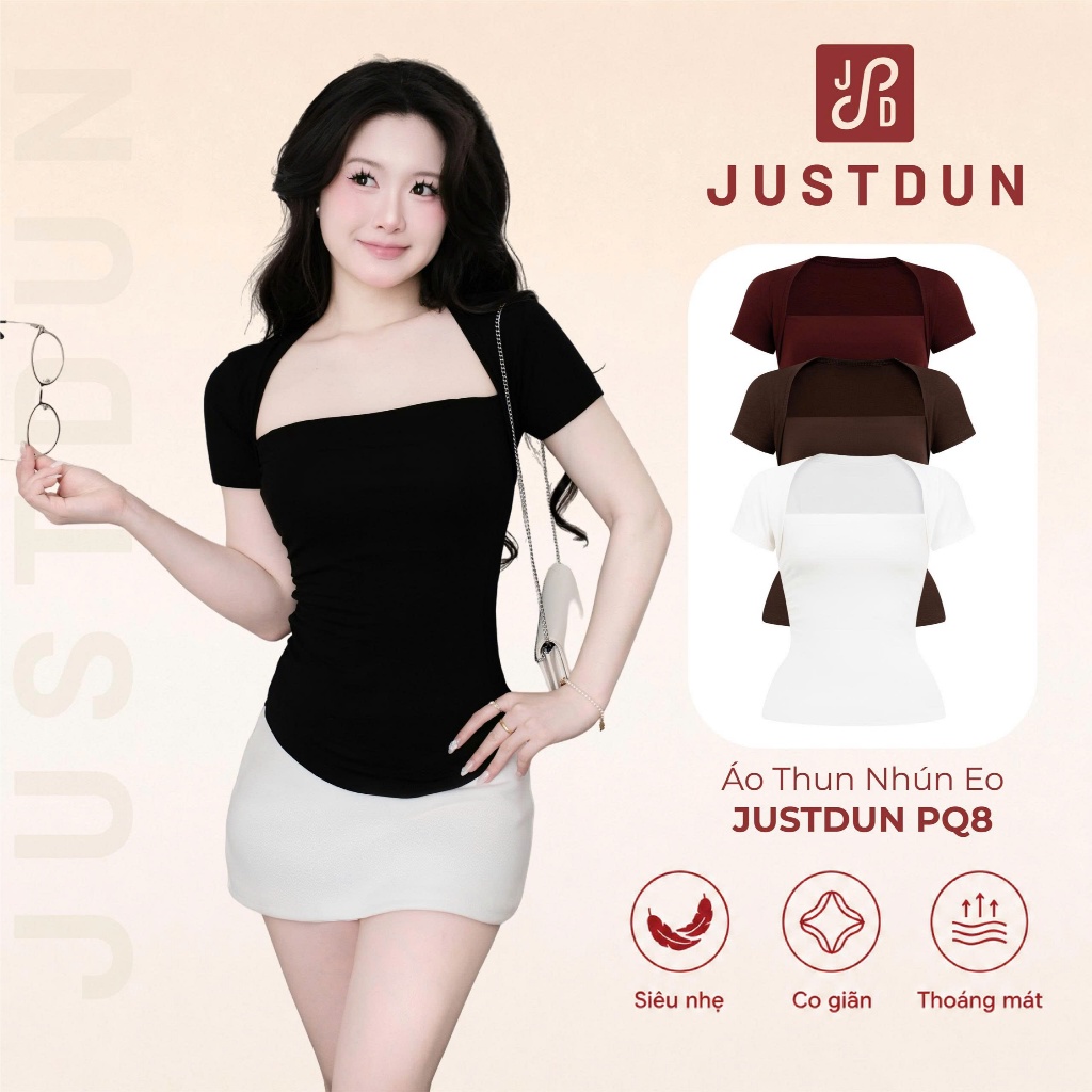 JUSTDUN PQ8 เสื้อยืดบอดี้คอนแขนสั้นผ้าฝ้ายเรียบ