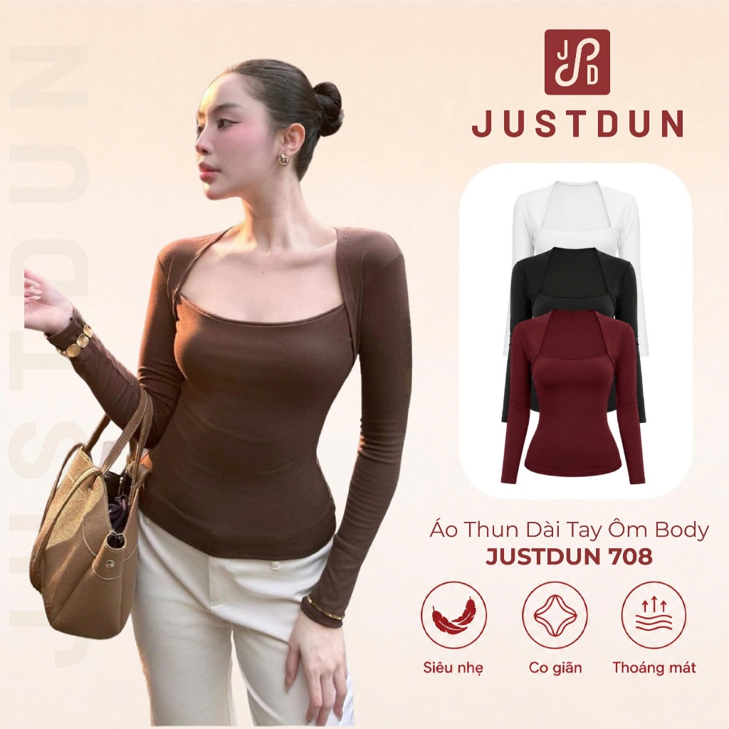 Justdun 708 เสื้อยืดแขนยาวบอดี้คอนผ้าฝ้ายยืดพิเศษ