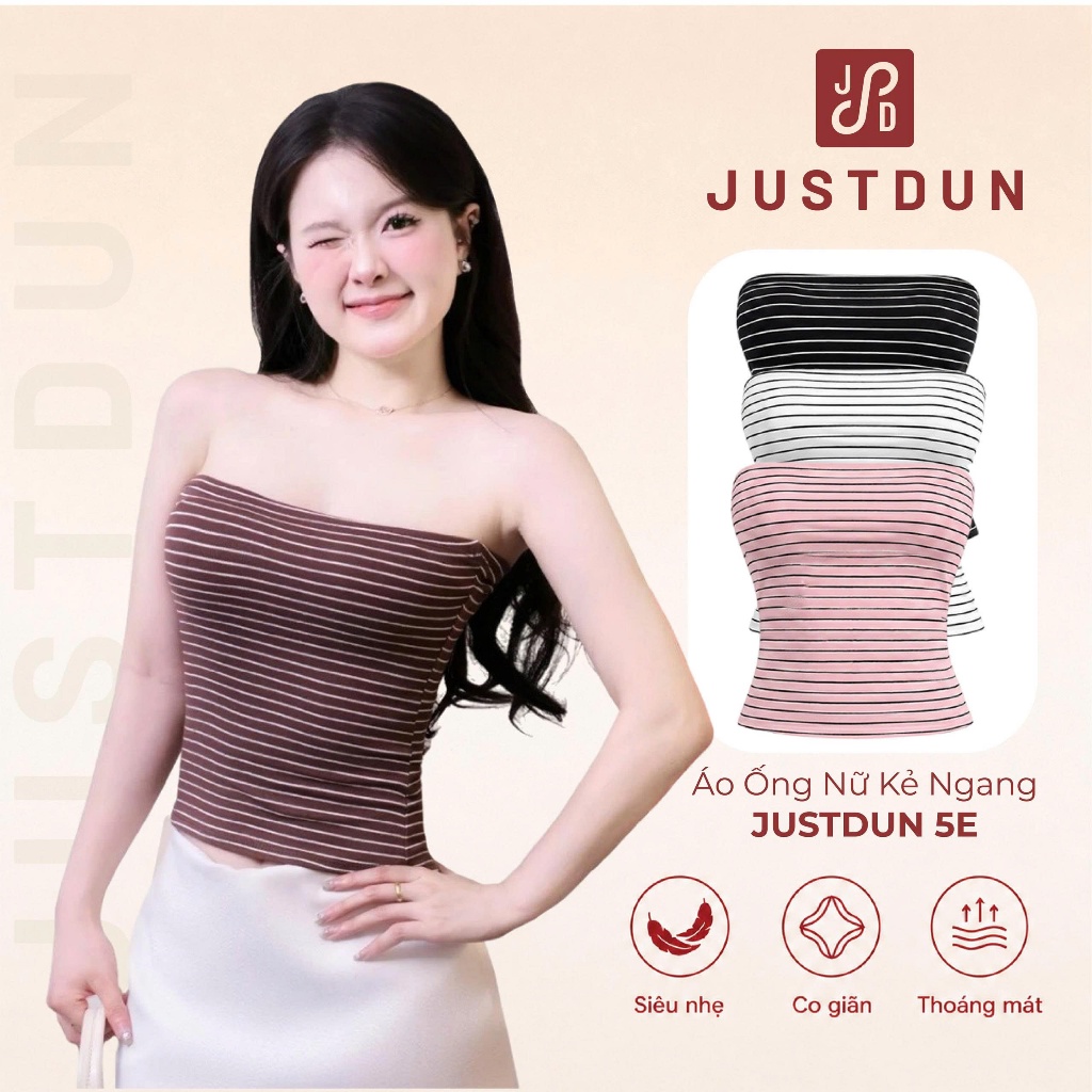 [รายการประเภทที่ 1] JUSTDUN 5E เสื้อกล้ามผู้หญิง - ลายทางแนวนอน เสื้อเกาะอกเข้ารูป ผ้าฝ้ายเรียบ ยืดหยุ่น นุ่ม