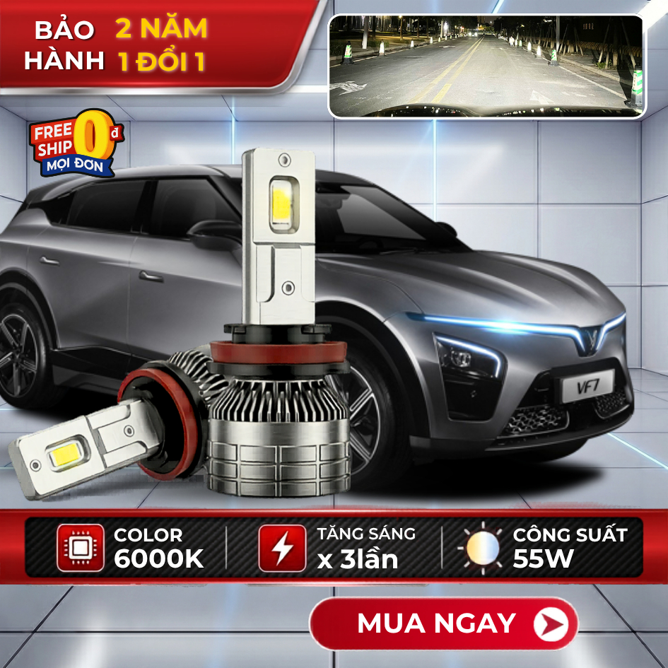 ชุดไฟ LED VF7 Cos 2 ดวง H4/H7/H11 55W ติดตั้งด้วยสังกะสีสําหรับ 2 ปี BeTouch White Light Projection 