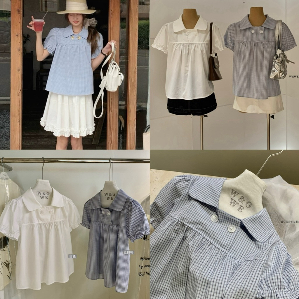 [พร้อมส่ง] WGWE | เบบี้ดอลล์ เสื้อเชิ้ตปกบัวแขนพัฟกระดุมหวาน2เม็ด – ว10335