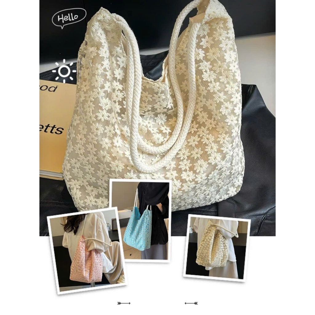 Traony Beauty Vintage Small Chrysanthemum Lace กระเป๋าสะพายไหล่ปัก