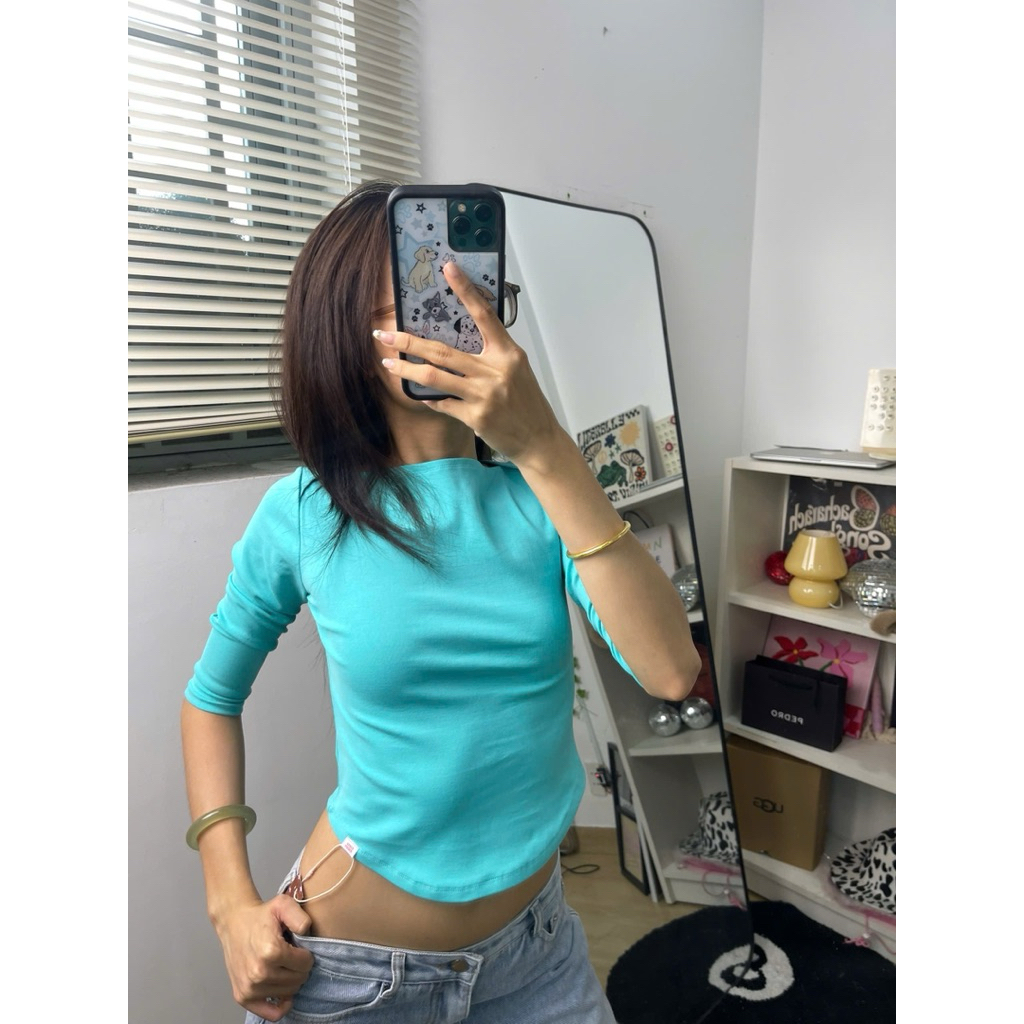 เสื้อเบลาส์แขนบาน Tiemmem - สีขาว/น้ําเงิน