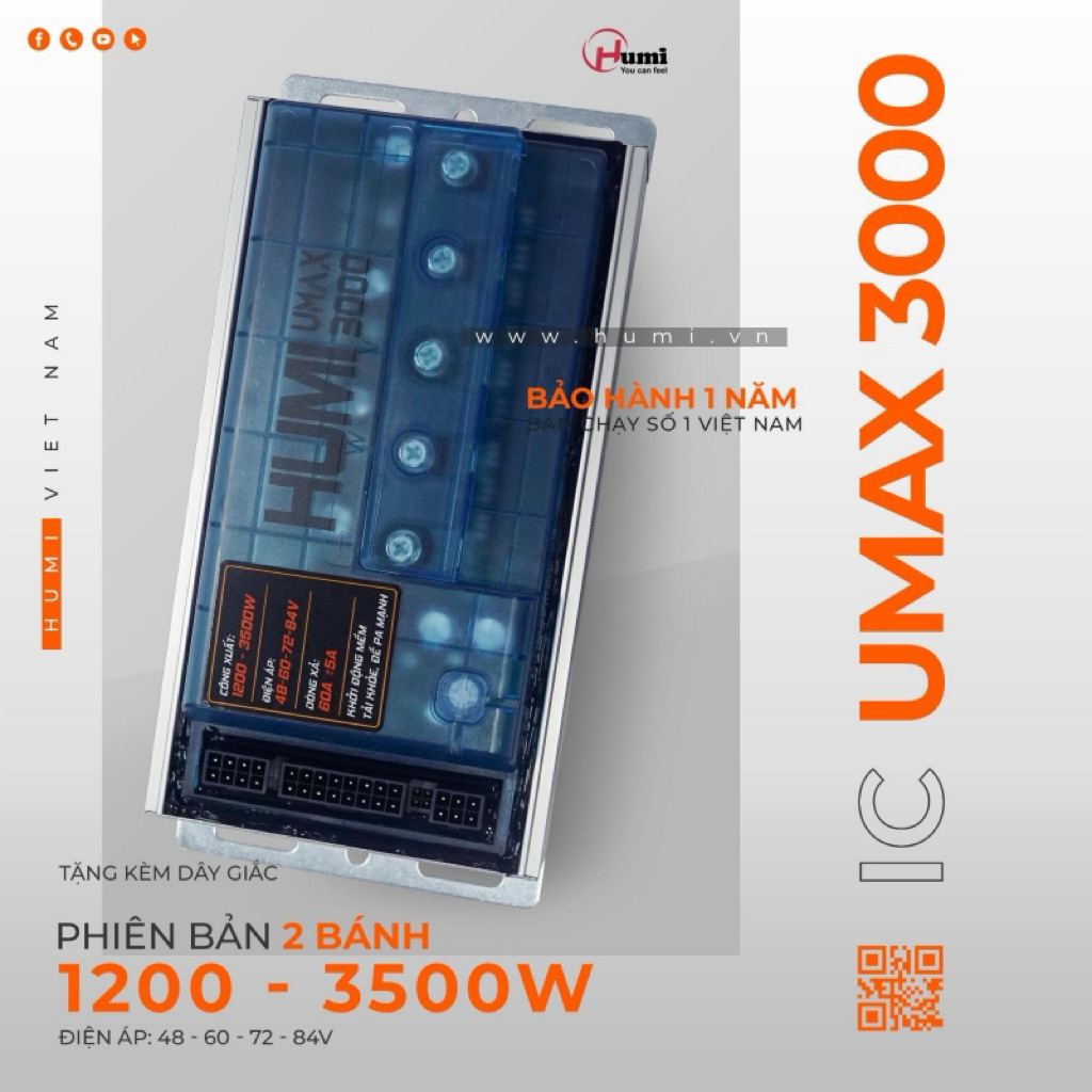 Humi UMAX 3000 Electric Vehicle Speed controller IC (เวอร์ชั่นสําหรับยานพาหนะ 2 และ 3 ล้อ) - ตัวควบค