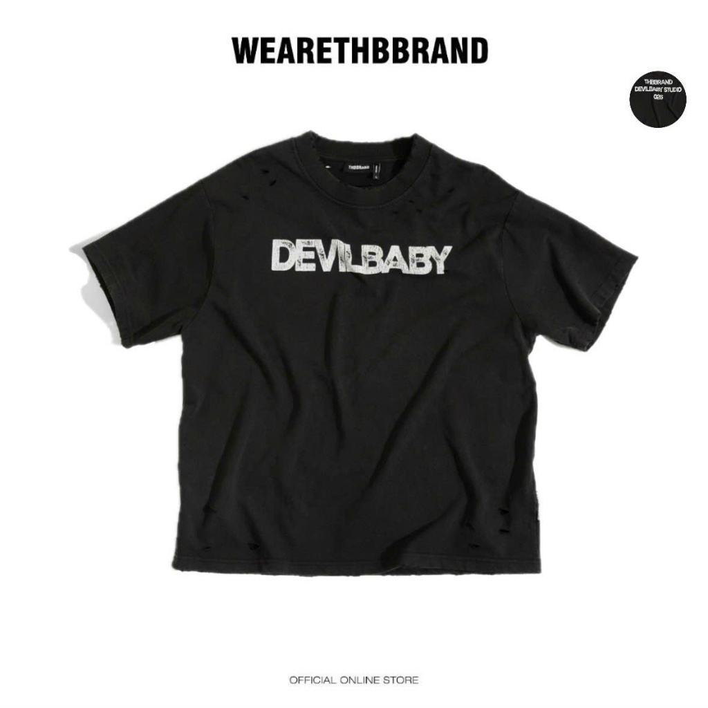 เสื้อยืดทรงเข้ารูปผ่อนคลาย THBB DEVILBABY WASHED - [shrinkle treated] - BLACK WASHED / THBBRAND