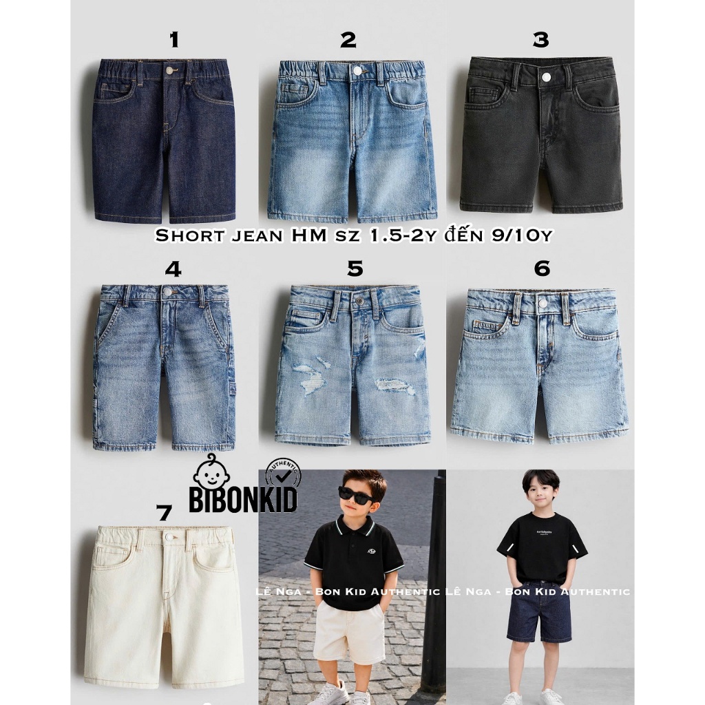 [Bibonkid] กางเกงยีนส์ขาสั้นผ้ายืดเด็กผู้ชาย HM ES/US/UK ตั้งแต่ 1.5-2y ถึง 9-10y