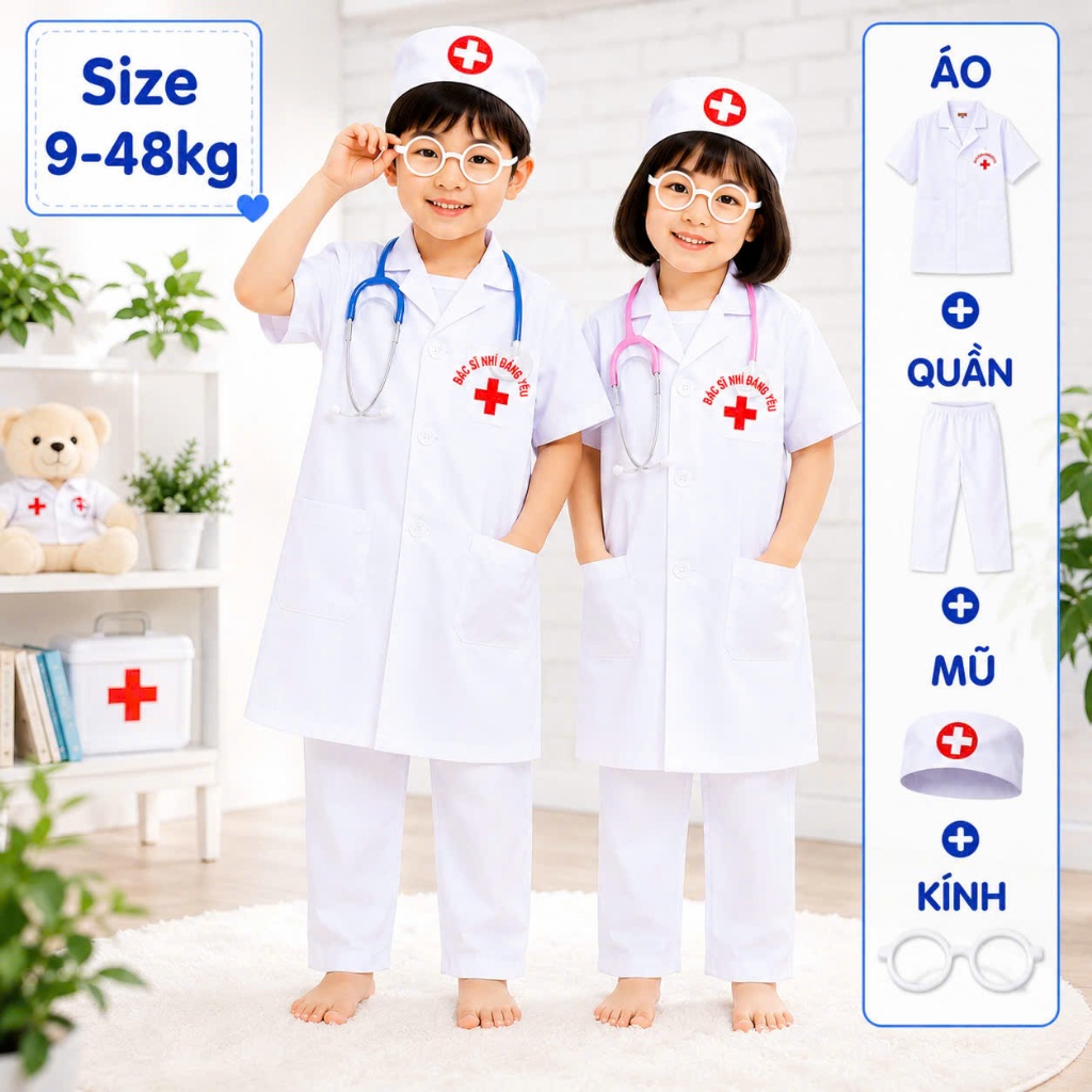 เสื้อ + กางเกง + หมวก + แก้ว DOCTORS, ADORABLE HALLOWEEN DOCTOR COSTUME THU VAN COSTUME