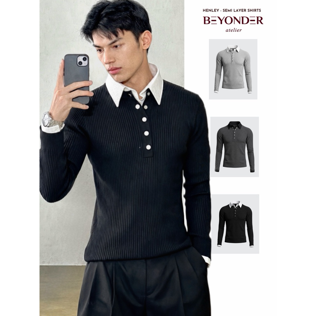 Henley Shirt with Long Sleeve Shirt - Semi Layer - แขนยาว