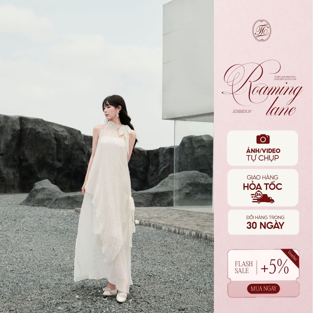 [Roaming Lane Collection] TINSTORE ชุดไปทะเลแม็กซี่สายยาว 2 สายผสมเดรสสายเดี่ยวคอโบว์สําหรับการเดินท
