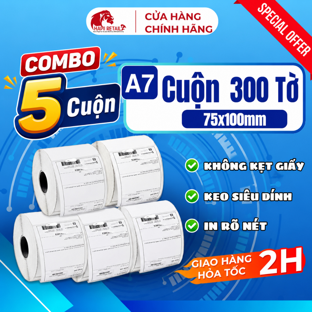 [COMBO of 5 ROLLS] กระดาษพิมพ์ความร้อน A7 75x100 ม้วน 300 แผ่นสําหรับการพิมพ์อีคอมเมิร์ซที่ชัดเจน - 