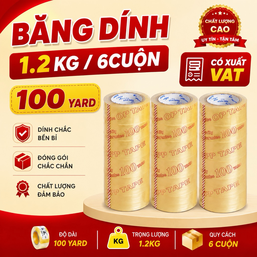 เทปกาว เทปกาว 100Yard 4F8 4.8cm 1. 1.2กิโลกรัม (1แท่ง,6ม้วน) บรรจุกล่องไมค์55