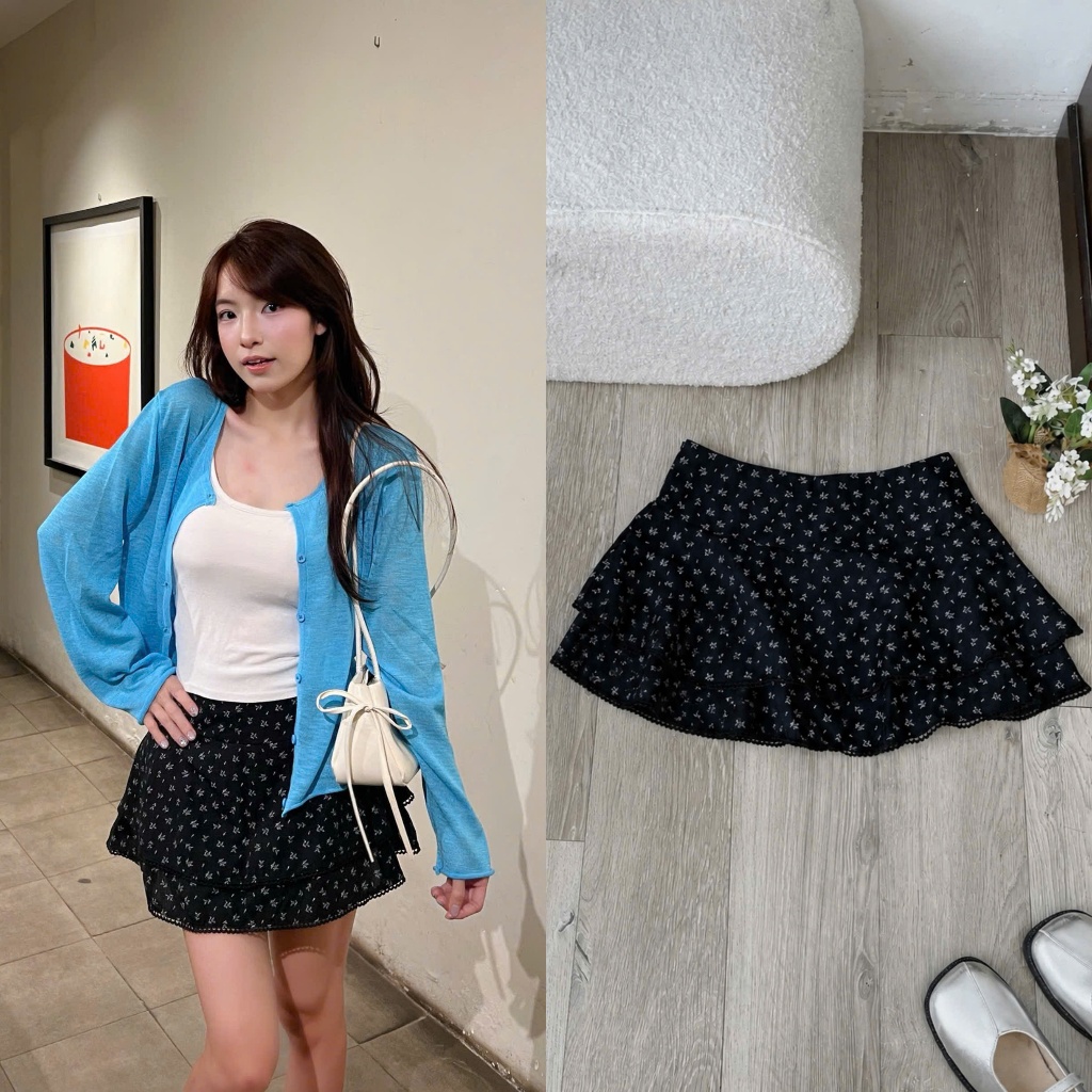 Una Skirt (TSW) กระโปรงสั้นลายดอกไม้ชั้นผู้หญิง the.sweather