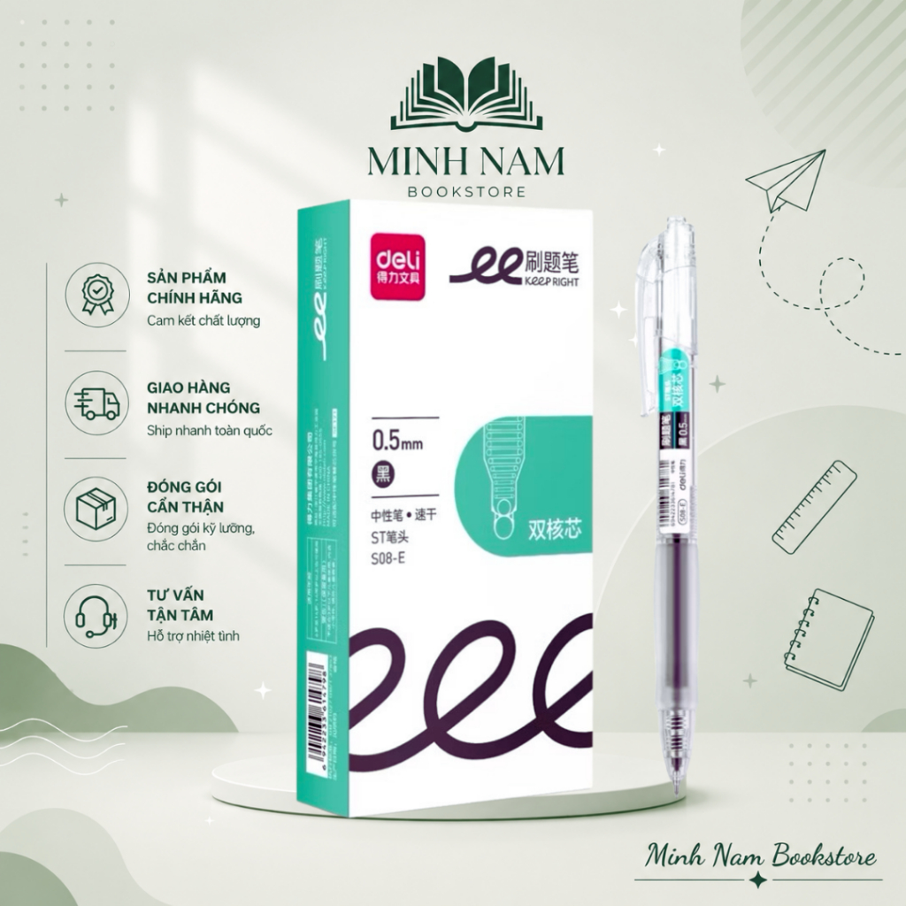 ปากกาหมึกเจล Deli G08-E, S08-E 0.5 มม. สีดํา/น้ําเงิน ST nib สําหรับนักเรียนและพนักงานออฟฟิศ