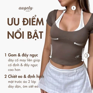 เสื้อยืดถักโครเชต์แขนสั้นแบบผูกเชือก Augety Studio เสื้อ IVY