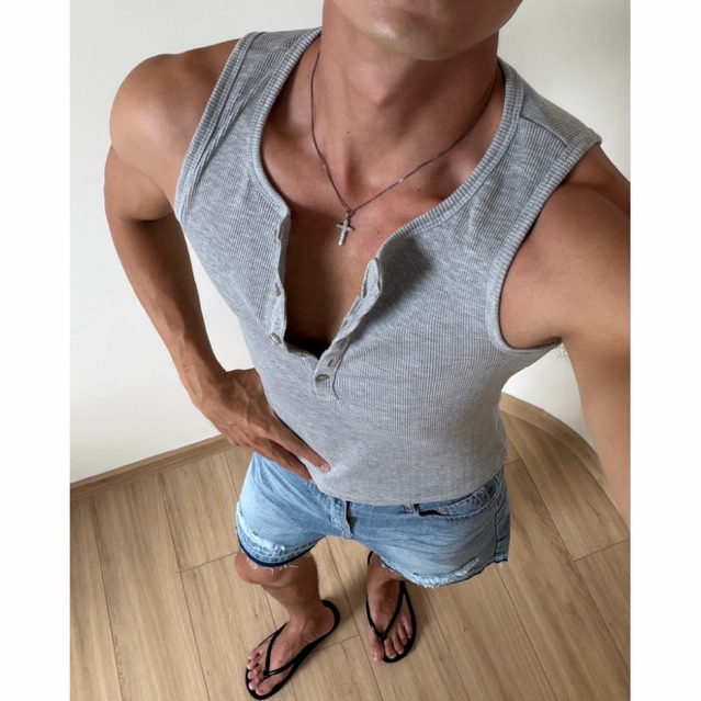 เสื้อกล้ามกระดุมผู้ชายและผู้หญิงผ้าฝ้ายจั๊มหนา - HIBER HENLEY TANKTOP