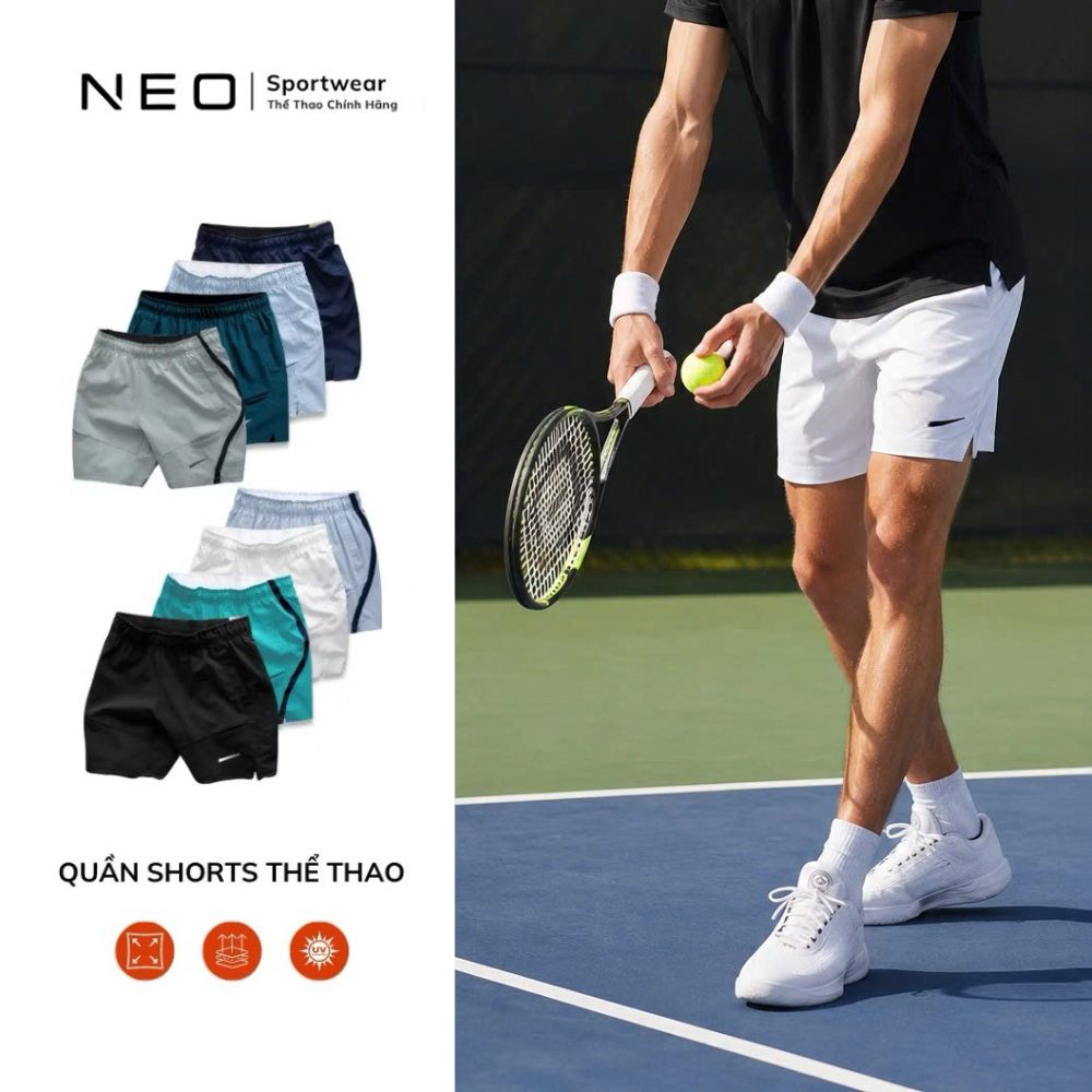 กางเกงกีฬาขาสั้นผู้ชายยืดแห้งเร็วระบายอากาศเทนนิส Pickleball Court Lined SM105 Neoshopvn