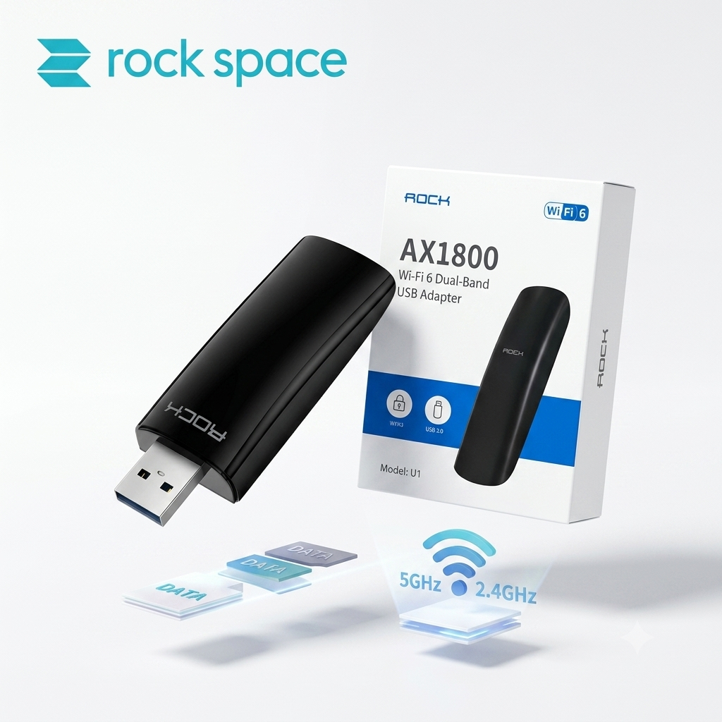 Rock Space AX1800 ตัวแปลง USB WIFI, WIFI 6 สําหรับแล็ปท็อป, PC 5G และ 2.4G