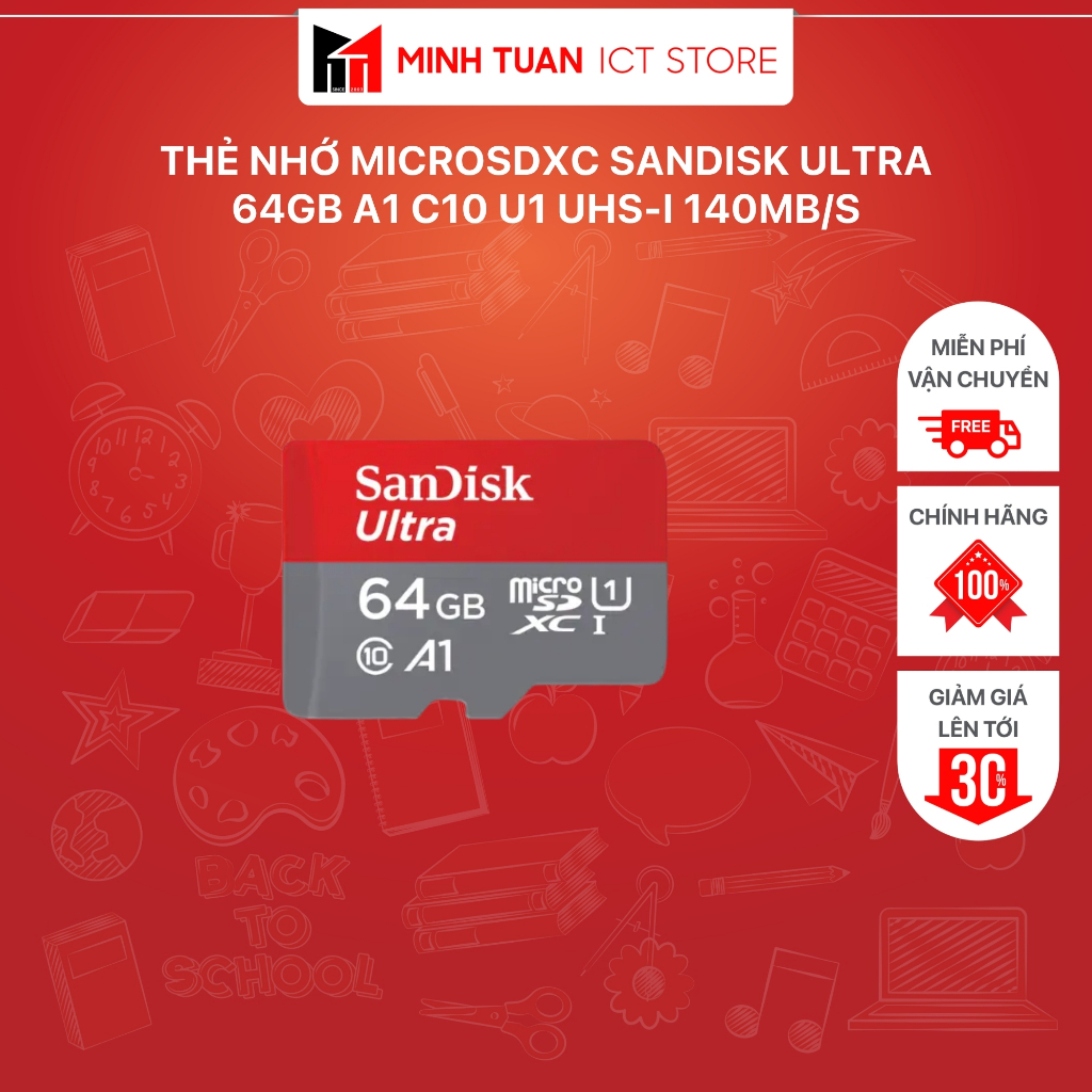 SanDisk Ultra 64GB การ์ดหน่วยความจํา MicroSDXC A1 C10 U1 UHS-I 140MB/s