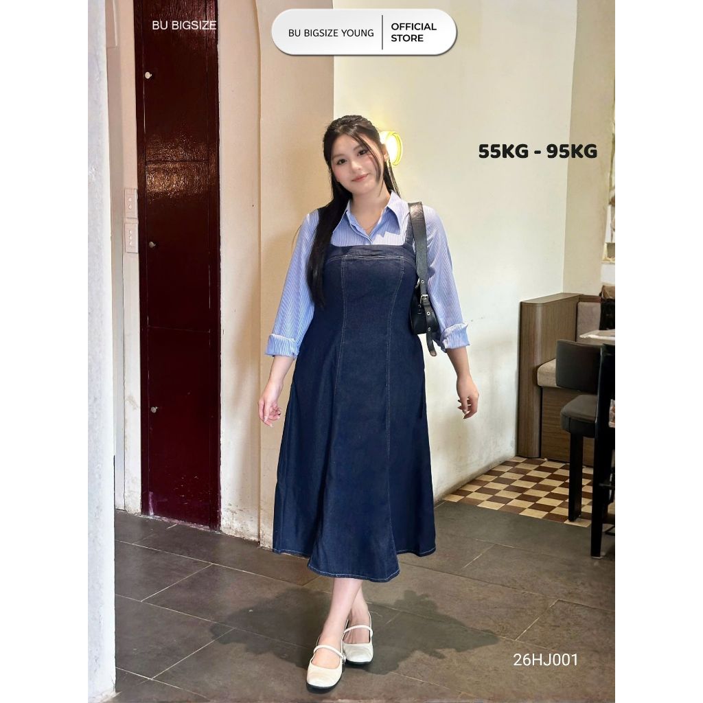 ผ้ากันเปื้อนยีนส์สีกากี 2 ที่นี่ BIGSIZE – 26HJ001 - [BU Bigsize Young]