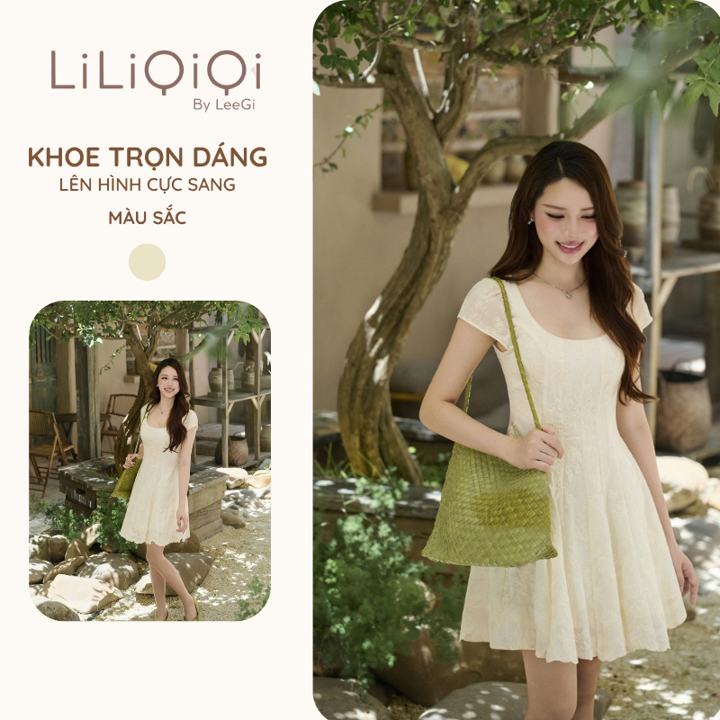 LiLiQi By LeeGi By LeeGi By LeeGi เดรสคอเหลี่ยมแขนบาน 2 ชั้น - VN03-08