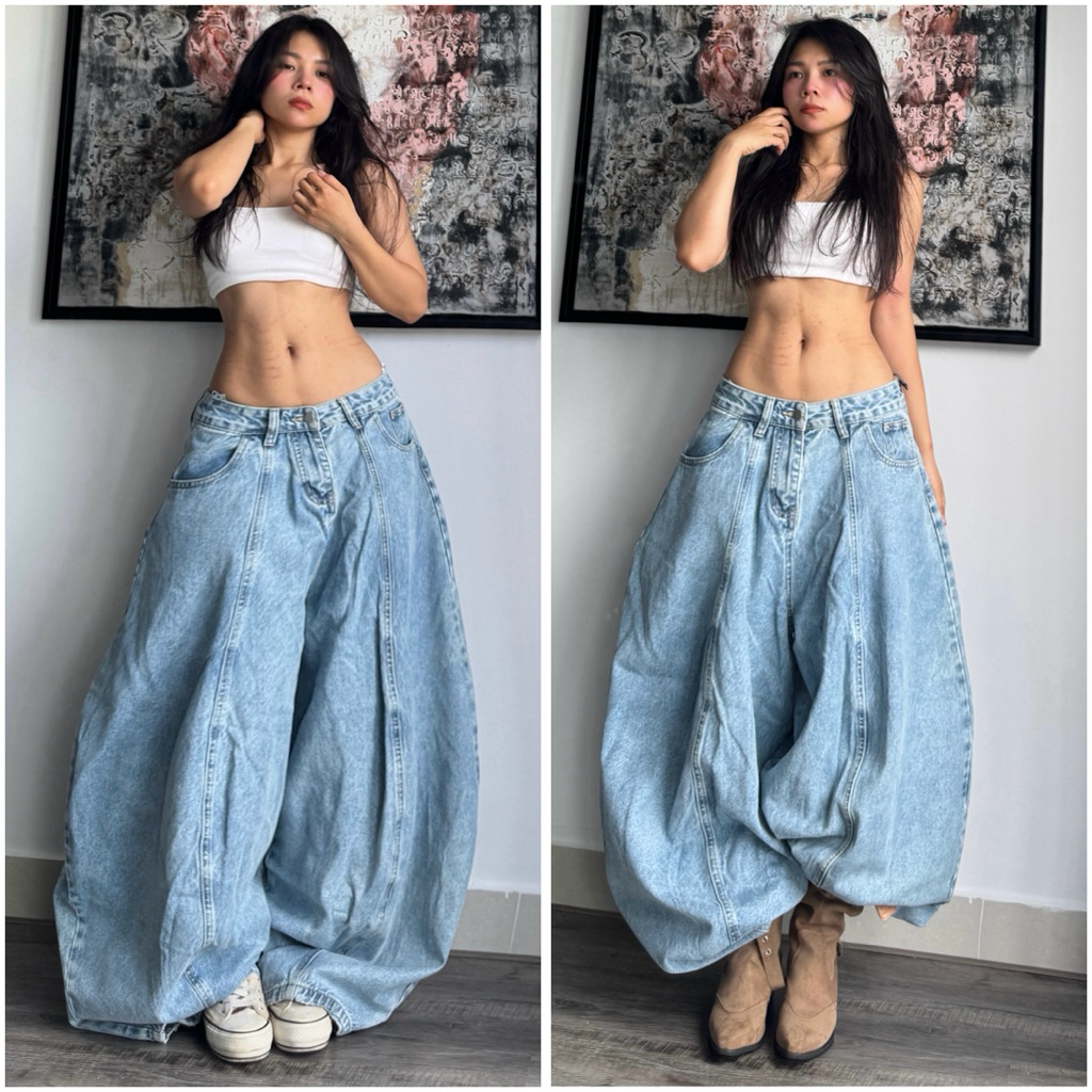 Hottrend Blue Jeans Super Big Super Wide บ้าน Darim คุณภาพสูง Type 1 สไตล์สตรีท