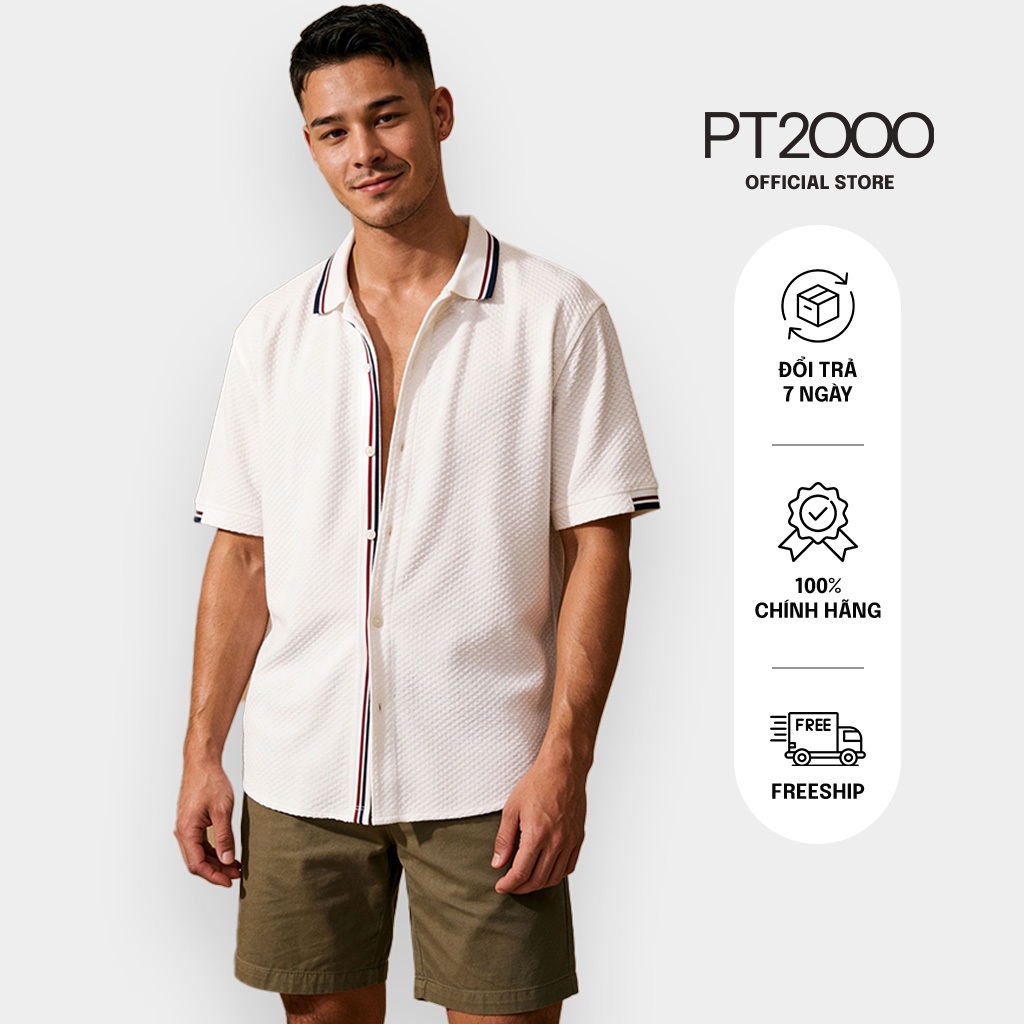 เสื้อเชิ้ตสีขาวแขนสั้นผู้ชาย PT2000 คอและแขน อ่อนเยาว์ (SMM-M111)