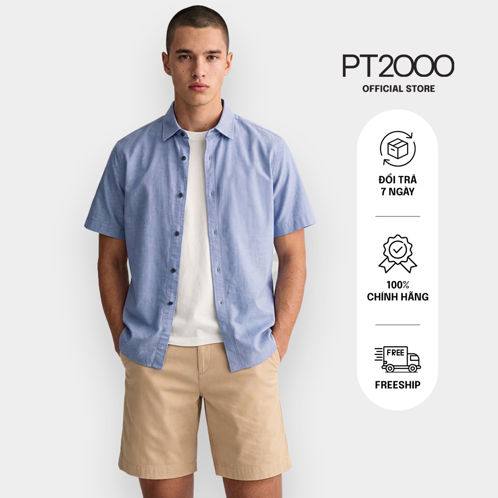 เสื้อเชิ้ตแขนสั้นผู้ชายธรรมดา PT2000 ผ้าคอตตอนเท่ๆ ทรงปกติ (SMM-N952)