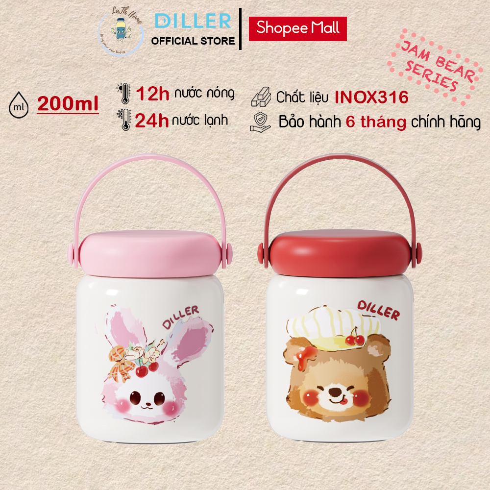 Diller D9376 Jam Bear Thermos Bottle 200ml, 316 Stainless Steel, Hot and Cold