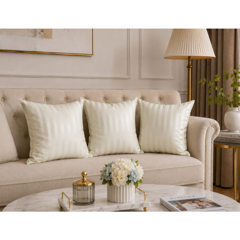 SOFA DECORATIVE PILLOW 45X45CM ELEGANT BEIGE CREAM STRIPES
