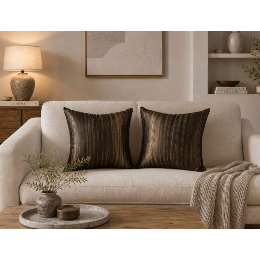 SOFA DECORATIVE PILLOW 45X45CM สีน้ําตาลพร้อมผ้าย่นแฟนซี