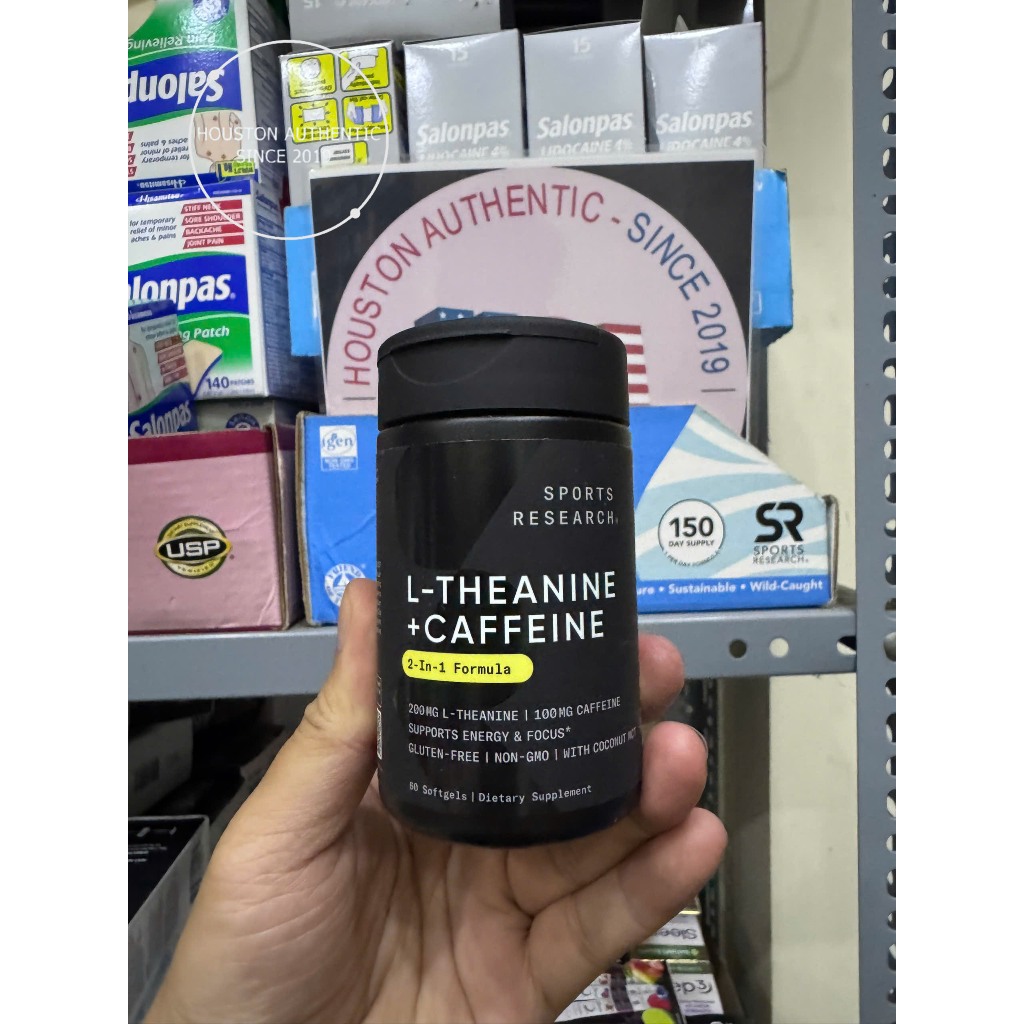 [ Fire Express ] L-Theanine 200mg เม็ด & Caffeine 100mg Sports Research กระปุก 60 เม็ด