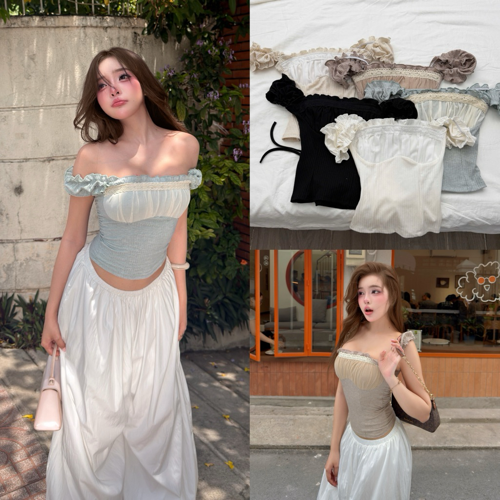 PRETTY TOP - DEROSE สไตล์เสื้อยืดผ้าผสม PRETTY สไตล์นุ่มตะเกียบเสื้อยืดผู้หญิงเสื้อ