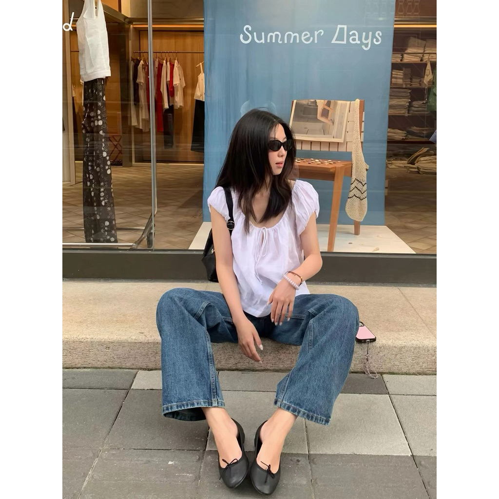 MARU TOP - PRE เสื้อเชิ้ตผ้าลินินคอกลมแขนเป็นก้อน - A89