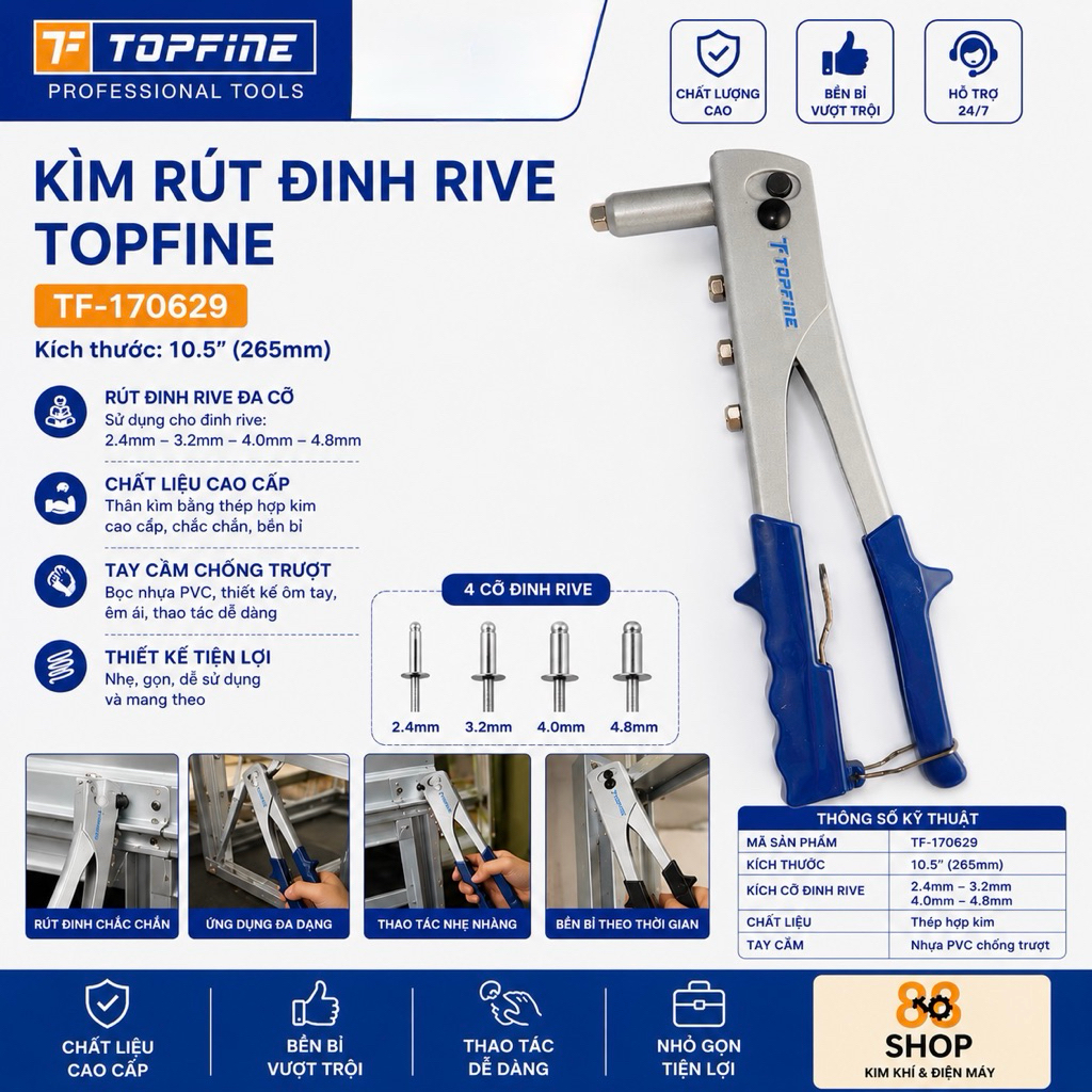 RIVE TOPFINE TF-170629 10.5นิ้ว265มม 4สกรูขนาด2.4มม,3.2มม,4.0มม,4.8มม