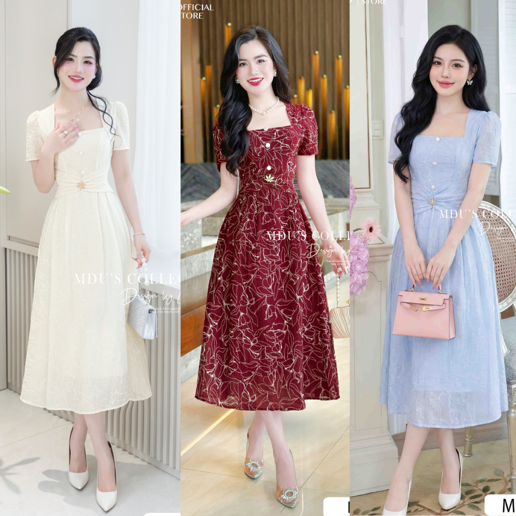 ADELA DESIGN ชุดสํานักงานคุณภาพสูงผ้าไหมญี่ปุ่นยาวสแควร์คอคอลเลกชัน MDU5025