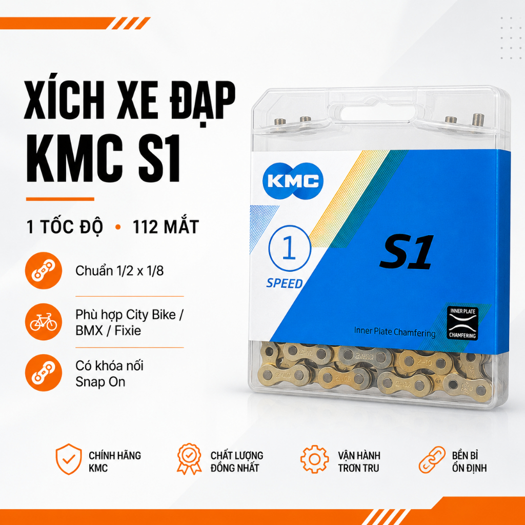 โซ่จักรยาน KMC S1 1 สปีด 112 ตา มาตรฐาน 1/2 x 1/8 ใช้สําหรับ City Bike, BMX, Fixed Gear