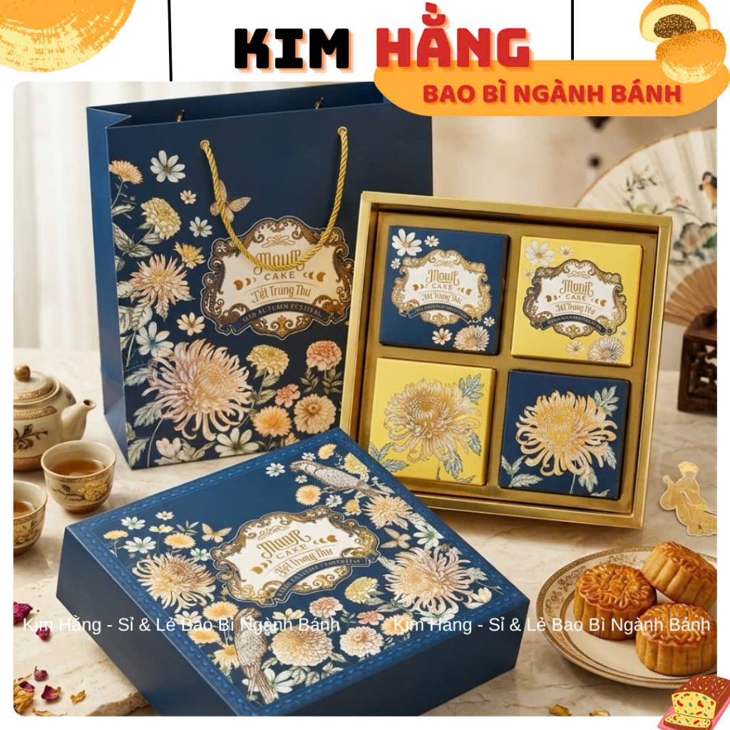 เค้กพระจันทร์พรีเมี่ยม 10 กล่อง พร้อมเค้ก KIM UYEN 4 กล่อง - กล่องบรรจุขนมไหว้พระจันทร์ 4 ชั้น 150gr