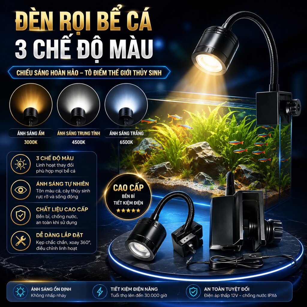 Warm White Yellow 3 โหมด Aquarium RGB Spotlight สําหรับ Aquarium Lighting Clamped to the Tank Wall