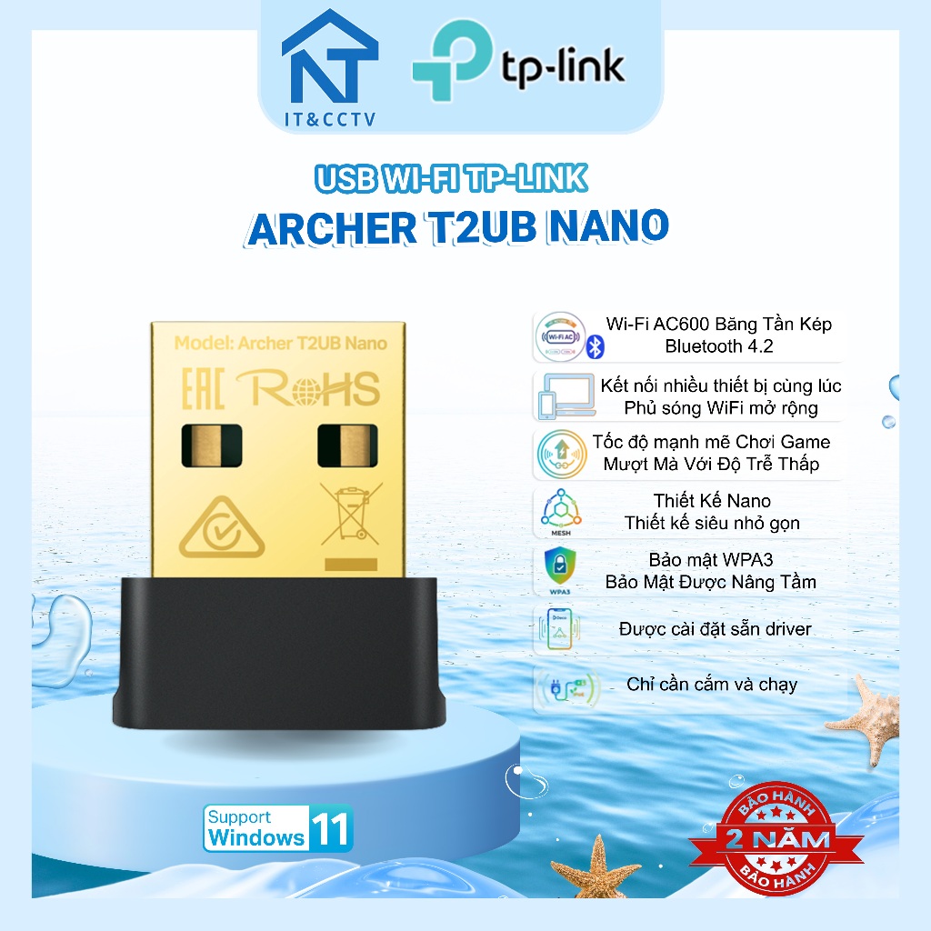 TP-Link Archer T2UB Nano AC600 USB WiFi Bluetooth 4.2 Nano – อะแดปเตอร์ WiFi แบบดูอัลแบนด์สําหรับพีซ