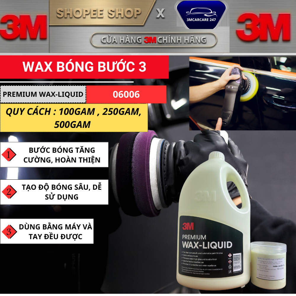 [FIRE] 3-Premium Liquid Wax 3M step gloss wax สร้างความเงางามที่สมบูรณ์แบบ (ขายปลีก)