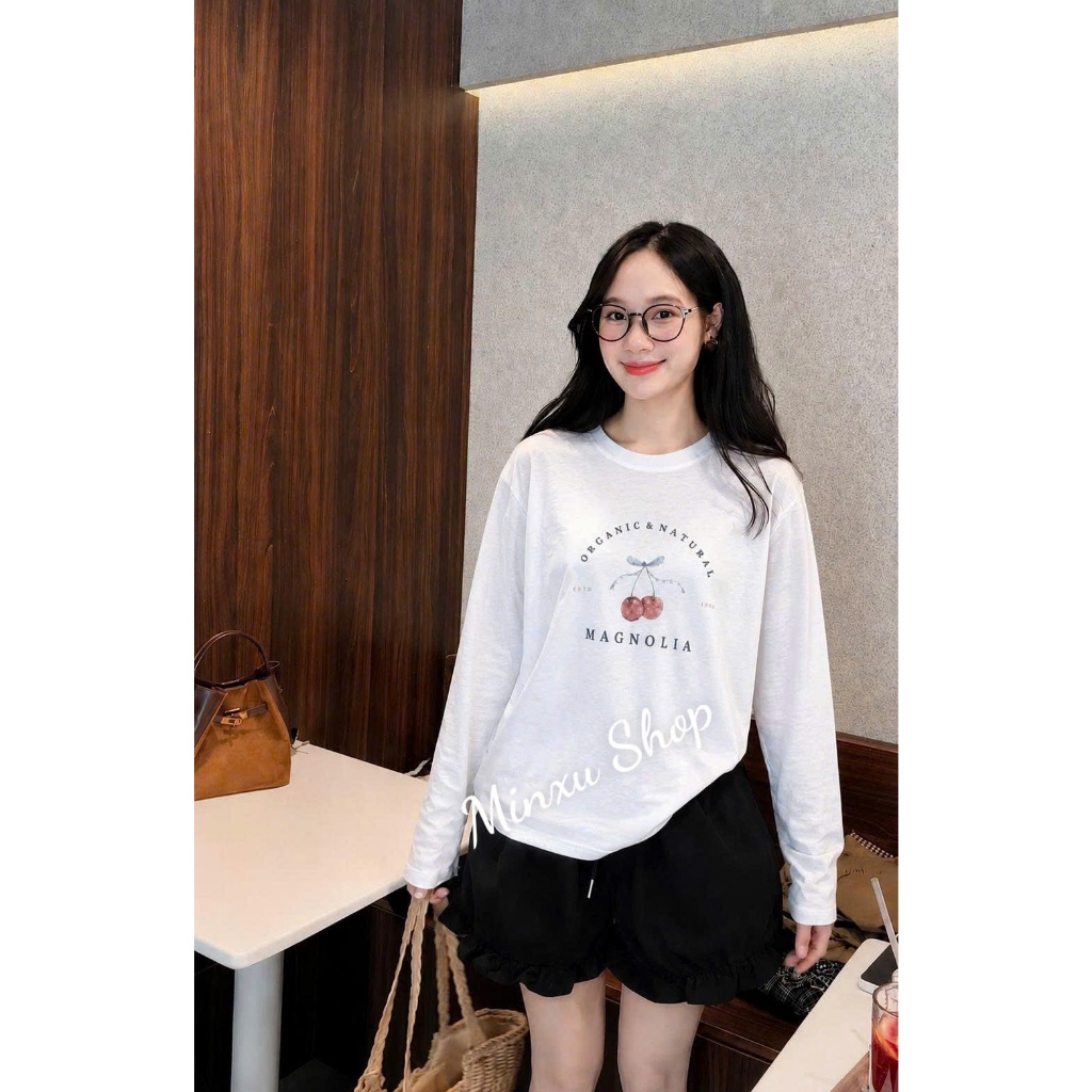 เสื้อยืดกระดาษแขนยาวผู้หญิงพิมพ์ลาย CHERRY QC Minxu Shop SK32